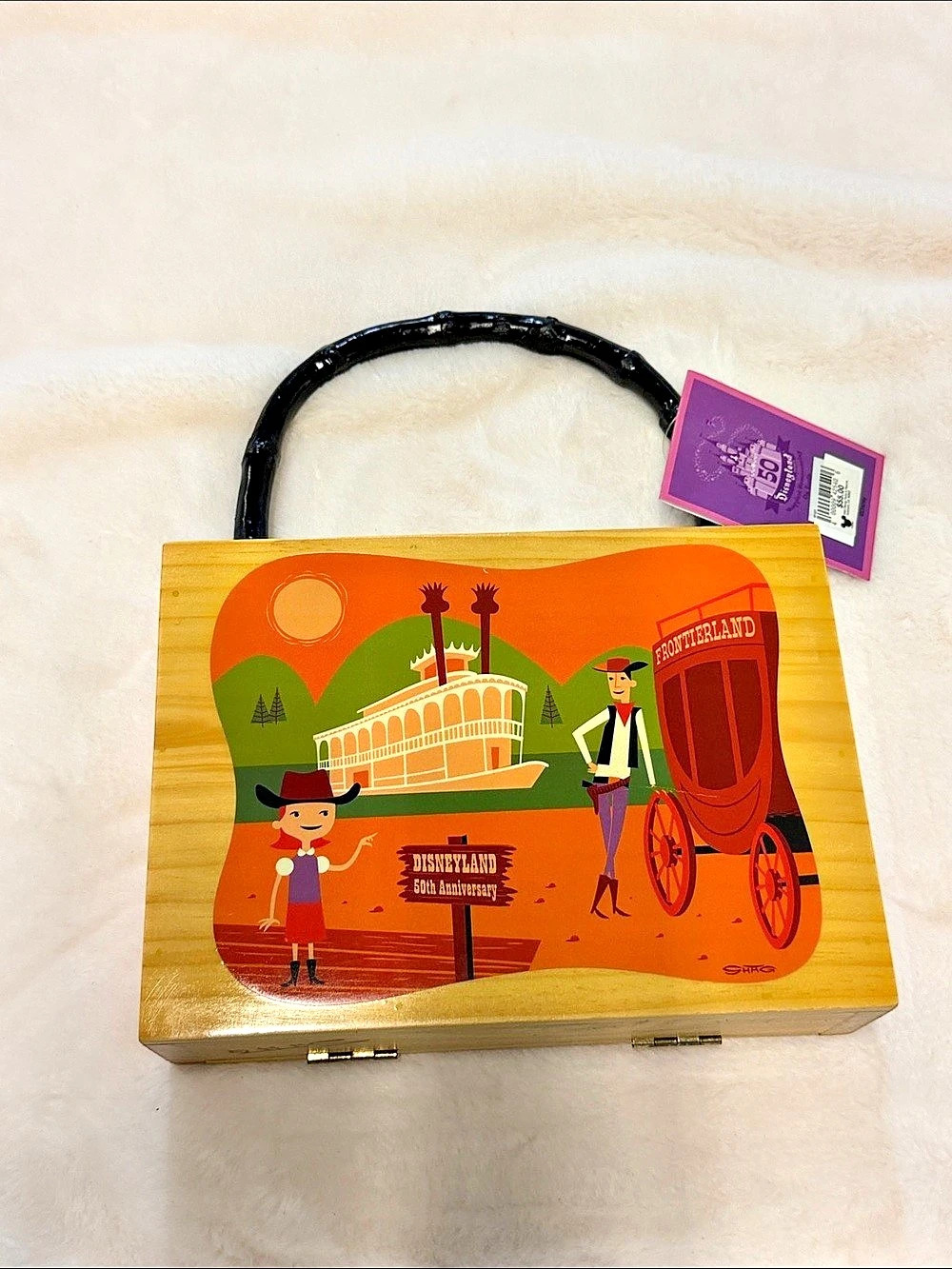 Disney Disneyland 50th Anniversary Signed by Shag Frontierland Wooden Cigar Box